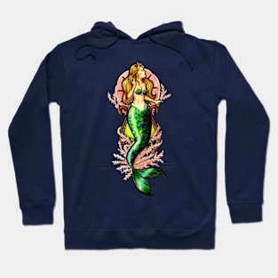 Emerald Mermaid in Coral Hoodie